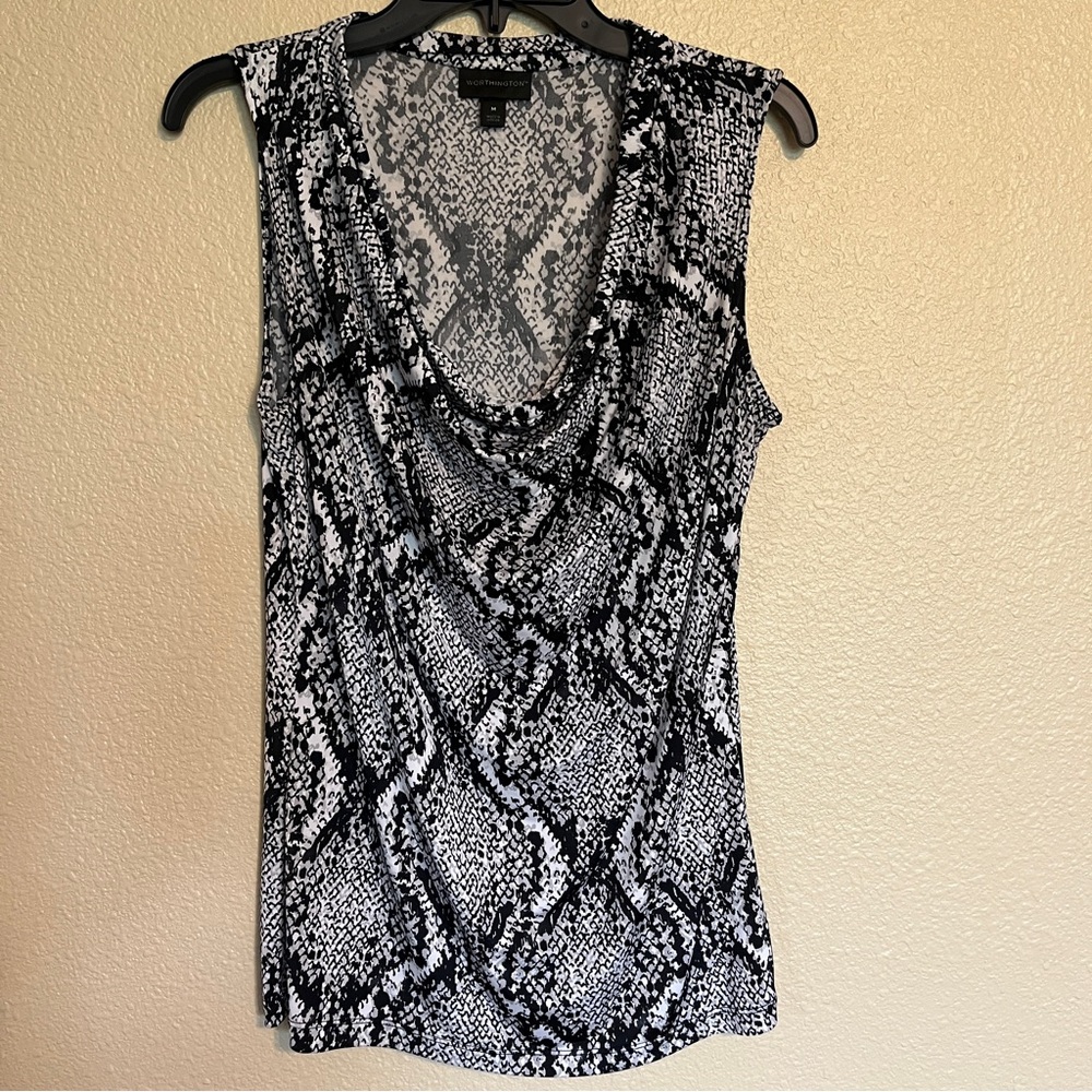 Worthington Women’s M Black, Gray, & White Snakeskin Patterned Sleeveless Top